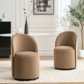 Set Of 1 Upholstered Kitchen & Dining Room Barrel Chair, Mid Century Modern Round Velvet Dining Chair, 360 Degree Swivel Comfy Armless Accent Makeup Vanity Side Chair for Bedroom Living Room Dweva