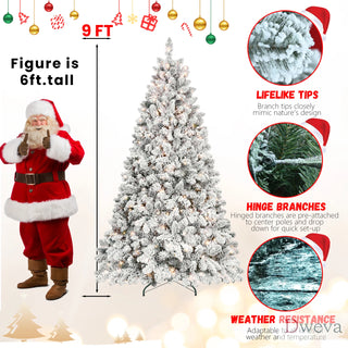5FT Flocked Christmas Tree with 300 UL Lights and 27 Natural Pine Cones – Snowy PVC Tips, 600 Tips, Hinged Structure, Stable Metal Stand, Easy Setup Dweva