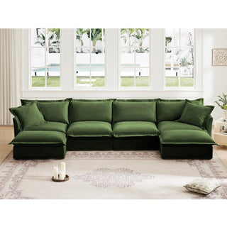 Slipcovered Fluffy Sofa - 4 Seat with 2 Ottoman Dweva