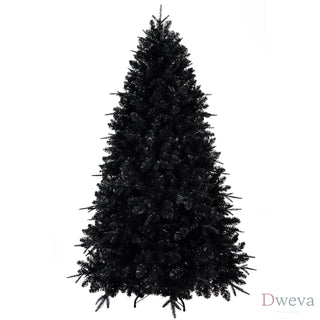 6ft Black Christmas Tree with 350 White LED Lights, 1460 Tips PE+PVC Artificial Tree for Halloween & Holiday Decor, Hinged Structure with Stable Metal Stand Dweva