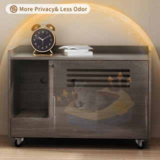 Gray Cat Litter Box Enclosure,Hidden Litter Box Furniture with top side fence,Wooden Pet House Side End Table, Storage Cabinet Bench for Living Room,,Bedroom, Fit Most of Litter Box Dweva