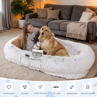 Human Dog Bed, Washable Faux Fur Dog Bed for People Doze Off, Napping Orthopedic Dog Bed,71''x45''x14'' Size Fits You and Pets (Grey) Dweva