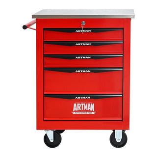 5 Drawers Multifunctional Tool Cart with Wheels,Metal Rolling Tool Cart Storage for Garage Workshop Warehouse Repair Shop--With Stainless Steel Roof--Red&Black Dweva