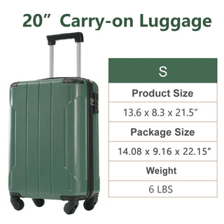 Hardshell Luggage, Lightweight Durable ABS Suitcase with Double Spinner Wheels, TSA Lock, 20-Inch Travel Carry-On Luggage (Green) Dweva