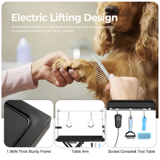 Update electric pet grooming table, 110V/220V professional groomer recommend super Deluxe electric pet grooming table, height adjust from 8 up to 36inch BLACK COLOR Dweva