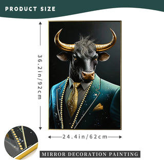 Executive Blue Buffalo Canvas Wall Art - Dapper Animal Portrait in Tailored Suit Modern British Humour Home Decor Premium Gallery Wrapped Artwork for Office Lounge Study Room decorative picture Dweva