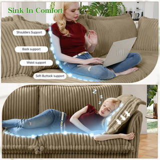 Slipcovered Fluffy Sofa - 3 Seat with 2 Ottoman Dweva