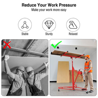 Drywall Lift 11FT, Drywall Lifter Panel Jack, 150LBS Heavy Duty Sheetrock Hoist with 360° Adjustable Telescopic Arm & Wheels (Red) Dweva
