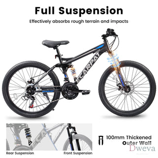 A2760 27.5 Inch Full Suspension Mountain Bike, Front and Rear Dual Shock Absorbers, Mechanical Disc Brakes, 21-Speed, Suitable for Men and Women, Ideal for Travel and Fitness Enthusiasts Dweva
