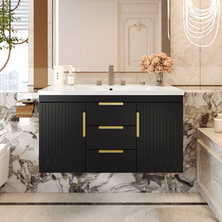 36'' Wall Mounted Bathroom Vanity with Resin Sink, Floating Bathroom Storage Cabinet with 2 Drawers, Solid Wood Bathroom Cabinet (Same as N710S236003B) Dweva
