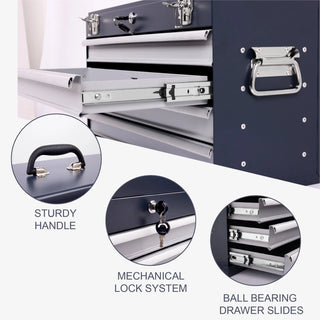 Heavy Duty Metal Tool Box, 21-inch, Portable Metal Tool Box with 4 Drawers, Small Tool Chest with EVA Liners, Ball Bearing Slide Drawers Locking & Powder Coated Finish, Multi-Function Tool Organizer Dweva