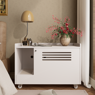 White Cat Litter Box Enclosure,Hidden Litter Box Furniture with top side fence,Wooden Pet House Side End Table, Storage Cabinet Bench for Living Room,,Bedroom, Fit Most of Litter Box Dweva