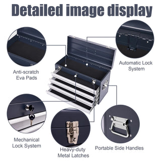 Heavy Duty Metal Tool Box, 21-inch, Portable Metal Tool Box with 4 Drawers, Small Tool Chest with EVA Liners, Ball Bearing Slide Drawers Locking & Powder Coated Finish, Multi-Function Tool Organizer Dweva