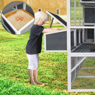 Chicken Coop with Chicken Run, Chicken Coops for 10 Chickens Outdoor with Nesting Boxes , Wooden Walk-in Chicken House with Pull Out Trays , Garden Backyard Cage (95''X80''X83'') Dweva