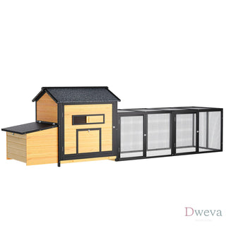 118" Large Wooden Chicken Coop Outdoor Hen House with Nesting Box, Leak-Proof Pull-Out Tray, Asphalt Roof & Free-Range Doors – Secure Poultry Cage for Backyard Farm Use Dweva