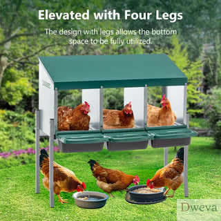 Nesting Boxes for Chickens, 3 Holes Chicken Nesting Boxes with Legs, Chicken Laying Box with Lid Cover, for Outdoor Chicken Coop Farm Yard, Rreen Dweva