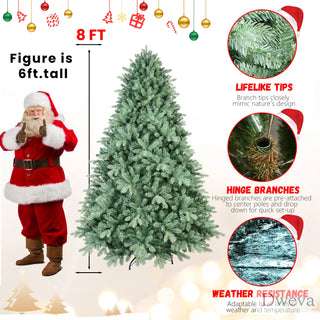 7.5FT Blue-Green Tint Christmas Tree with 2908 PE+PVC Tips – Unique Full-Bodied Tree with Hinged Branches, Easy Assembly, Stable Metal Stand, Eye-Catching Holiday Decor Dweva