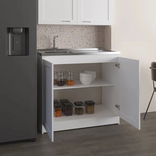 Zurich 39" Wide Utility Sink, Base Cabinet Two-Door Cabinet With Two Shelves, Stainless Steel Sink, Kitchen, Laundry Room, Garage Sink White Dweva