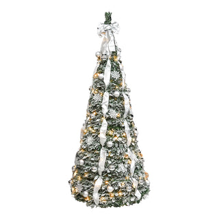 6FT Flocked Pop-Up Christmas Tree with 150 Warm White UL Lights – Pre-Decorated with Ornaments, Snowflakes, Ribbons & Large Bow – Easy Assembly & Space-Saving Holiday Décor Dweva