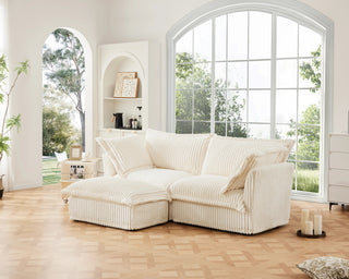 Slipcovered Fluffy Sofa - 2 Seat with Ottoman Dweva