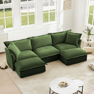 Slipcovered Fluffy Sofa - 3 Seat with 2 Ottoman Dweva