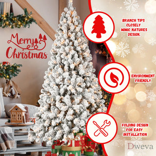 6ft Flocked Pre-Lit Christmas Tree with 300 UL Warm White Lights, 779 PVC Tips, Auto-Unfold Memory Wire, Easy Assembly & Stable Metal Stand – Snowy Holiday Decor Dweva