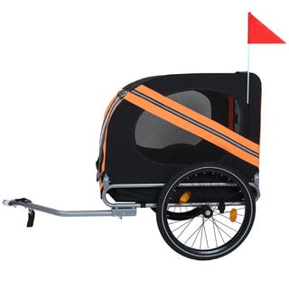 Large Folding Bike Trailer for Dogs – 66LB Capacity All-Terrain Pet Carrier, Durable Steel Frame for Cycling, Jogging, Camping & Outdoor Adventures, Black-Orange Dweva
