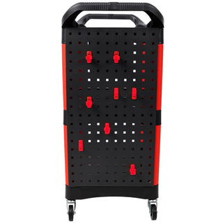 3 Tier Rolling Auto Detail Cart With Wheels,With Bucket & Panel & Hook,for Detailers Garage, Workshop, Repair Shop, Storage Tool,Red&Black Dweva