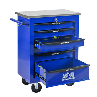 6 Drawers Multifunctional Tool Cart with Wheels,Metal Rolling Tool Cart Storage for Garage Workshop Warehouse Repair Shop--With Stainless Steel Roof- BLACK&BLUE Dweva