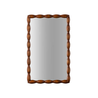 Mid-Century Modern Mirror with Solid Wood Frame,Wall-Mounted High-Definition Non-deformable Bedroom Mirror, Living Room Mirror,Brown Dweva