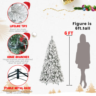 4FT Flocked Christmas Tree with 150 Warm White LED Lights – 350Tips, Snowy PVC & Hard Needle Branches, Hinged Design for Easy Setup, Sturdy Metal Stand – Full & Realistic Holiday Tree Dweva