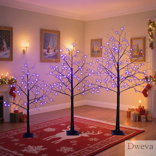 3 Pac Halloween Spooky Tree with Purple Lights, 4FT 5FT and 6FT, Lighted Black Tree for Halloween Decoration Dweva
