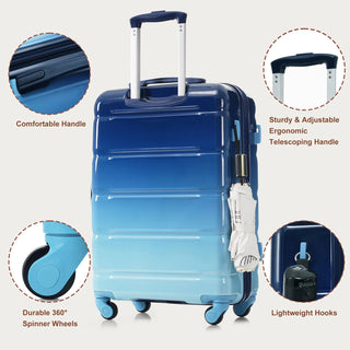 Luggage Set of 3, 20-inch with USB Port, Airline Certified Carry-on Luggage , ABS+PC Hard Shell Luggage with Spinner Wheels, Gradient Blue Dweva