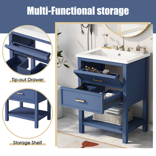 24'' Bathroom Vanity with Top Sink, Modern Bathroom Storage Cabinet with 2 Drawers, Single Sink Bathroom Vanity Dweva