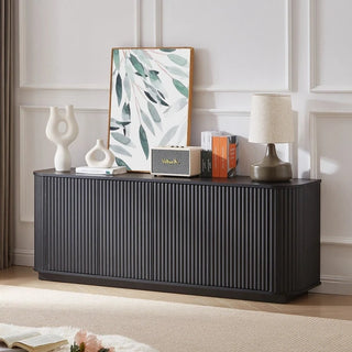 Sideboard Storage Cabinet TV Stand with wave pattern Buffet Cabinet Wooden Vertical Striped Cabinet for Kitchen/Bedroom/Entryway. Black, 64''W x 15''D x 24''H. Dweva