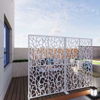 Metal Privacy Screens W3.8Ft X H6Ft Outdoor and Indoor Divider with Free Standing Decorative Privacy Screen for Balcony Patio Garden Room Divider, White Bird Shape Dweva