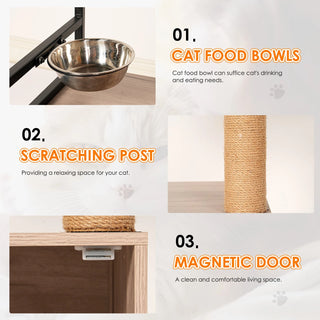 Cat Tree with Litter Box Enclosure, All-in-one Cat Tower for Indoor Cats with Large Hammock, Bed, Food Station, Scratching Posts, Modern Style Pet Furniture, Gray+white Dweva