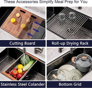32 Gunmetal Black Undermount Workstation Kitchen Sink-32 x 19 Inch 16 Gauge Stainless Steel Undermount Kitchen Sink, Handmade R10 Radius 10 Inch Deep Undermount Single Bowl Sink with Accessories Dweva