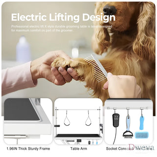 Update electric pet grooming table, 110V/220V professional groomer recommend super Deluxe electric pet grooming table, height adjust from 8 up to 36inch WHITE COLOR Dweva