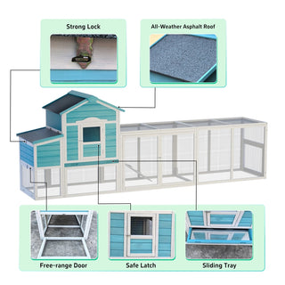 Wooden Chicken Coop with Nesting Box and Free-Range Door, All-Weather Asphalt Roof, Sliding Tray for Easy Cleaning, Large Outdoor Poultry Cage for Chickens, Ducks, and Small Animals Dweva