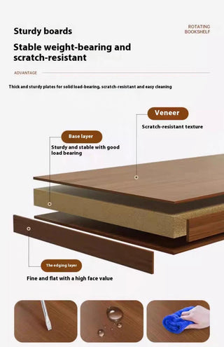 (UPGRADED) Rotating Bookshelf, 360 Display Corner Bookshelf for Small Space, 6 Tier Bookcase Storage Rack with Wheels, Wood Narrow Organizer for Bedroom, Living Room, Study Room, Walnut Brown, Shelves Dweva