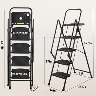 4 Step Ladder, Folding Step Stool with Non-Slip Wide Pedals, Soft Handle, Non-Slip Feet, Sturdy Steel Construction, 440 lb Capacity Steel Ladder, Suitable for Home & Office Dweva