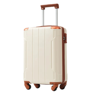 Hardshell Luggage, Lightweight Durable ABS Suitcase with Double Spinner Wheels, TSA Lock, 20-Inch Travel Carry-On Luggage (White Brown) Dweva