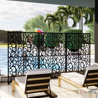 Metal Privacy Screens W3.8Ft X H6Ft Outdoor and Indoor Divider with Free Standing Decorative Privacy Screen for Balcony Patio Garden Room Divider, Black Bird Shape Dweva