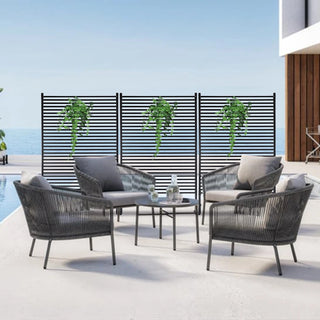 71.26''x46.65'' Outdoor Privacy Screens Freestanding,Metal Privacy Fence Panels for Outside, Slatted Privacy Screens with Stand,Black Dweva