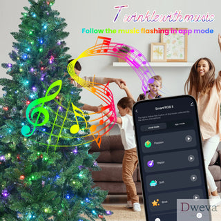 7ft Green Christmas Tree with 400 WiFi-Controlled RGB LED Lights, 1063 PVC Tips, 38 Light Functions, Music Sync, Hinged Structure & Metal Stand – Smart App-Controlled Holiday Tree Dweva