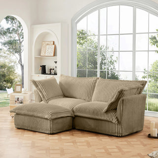 Slipcovered Fluffy Sofa - 2 Seat with Ottoman Dweva