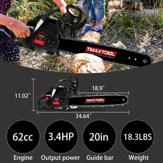TMAXTOOL 62cc Powerful 20 inch Gas Chainsaw with 2 Stroke - Perfect for Pruning, Limbing, and Sawmill Operations-black Dweva