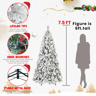 4FT Flocked Christmas Tree with 150 Warm White LED Lights – 350Tips, Snowy PVC & Hard Needle Branches, Hinged Design for Easy Setup, Sturdy Metal Stand – Full & Realistic Holiday Tree Dweva