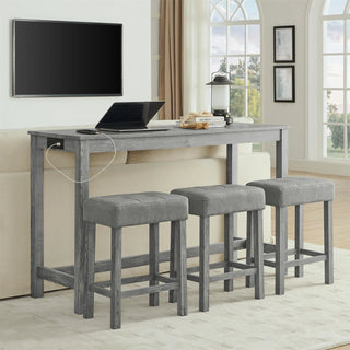59 Inch Bar Table, Dining Table, Sofa Table with Power Outlet, 3 Upholstered Stools, 4 Piece Bar Table and Chair Set for Living Room, Dining Room, Kitchen Dweva